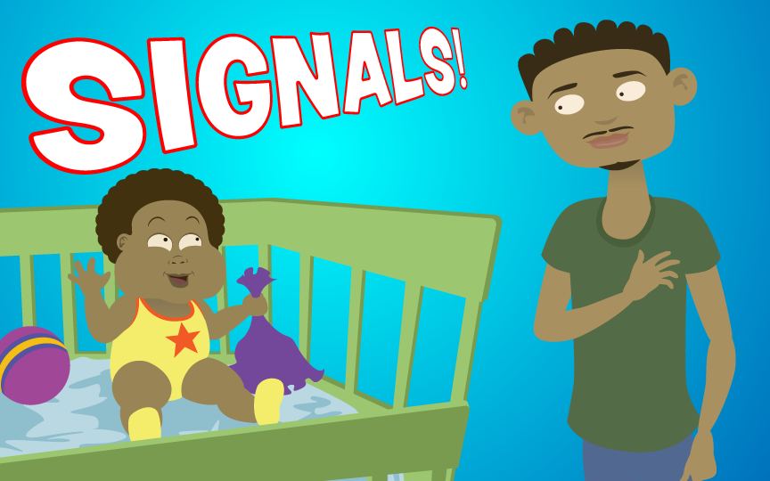 Baby in crib smiling at father