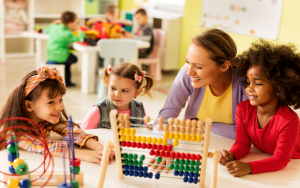 Small group of students working with a counting frame